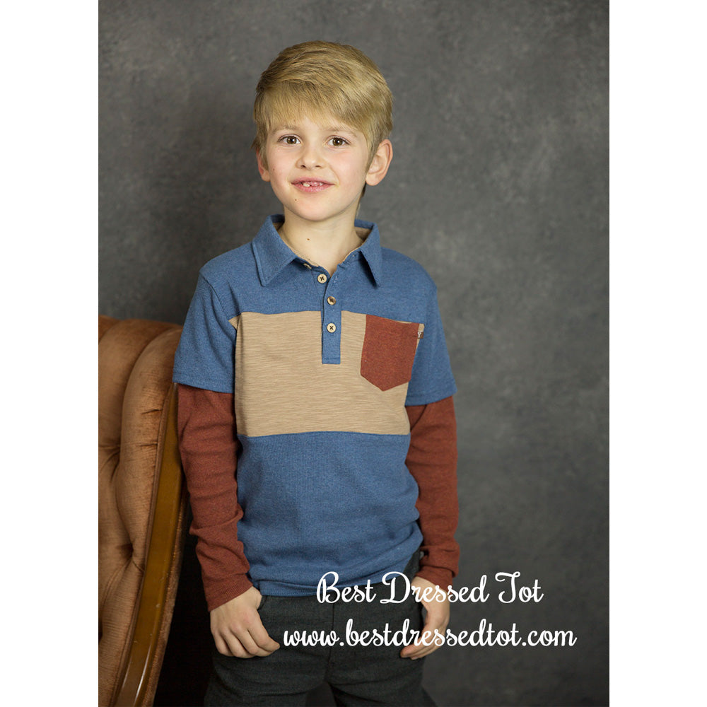 Boys Atlantic Blue Color block Polo Shirt