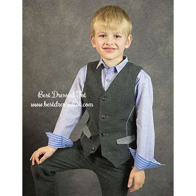 Charcoal Brush Flannel with Houndstooth Vest