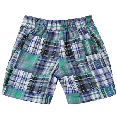 Boys Patch Plaid Shorts