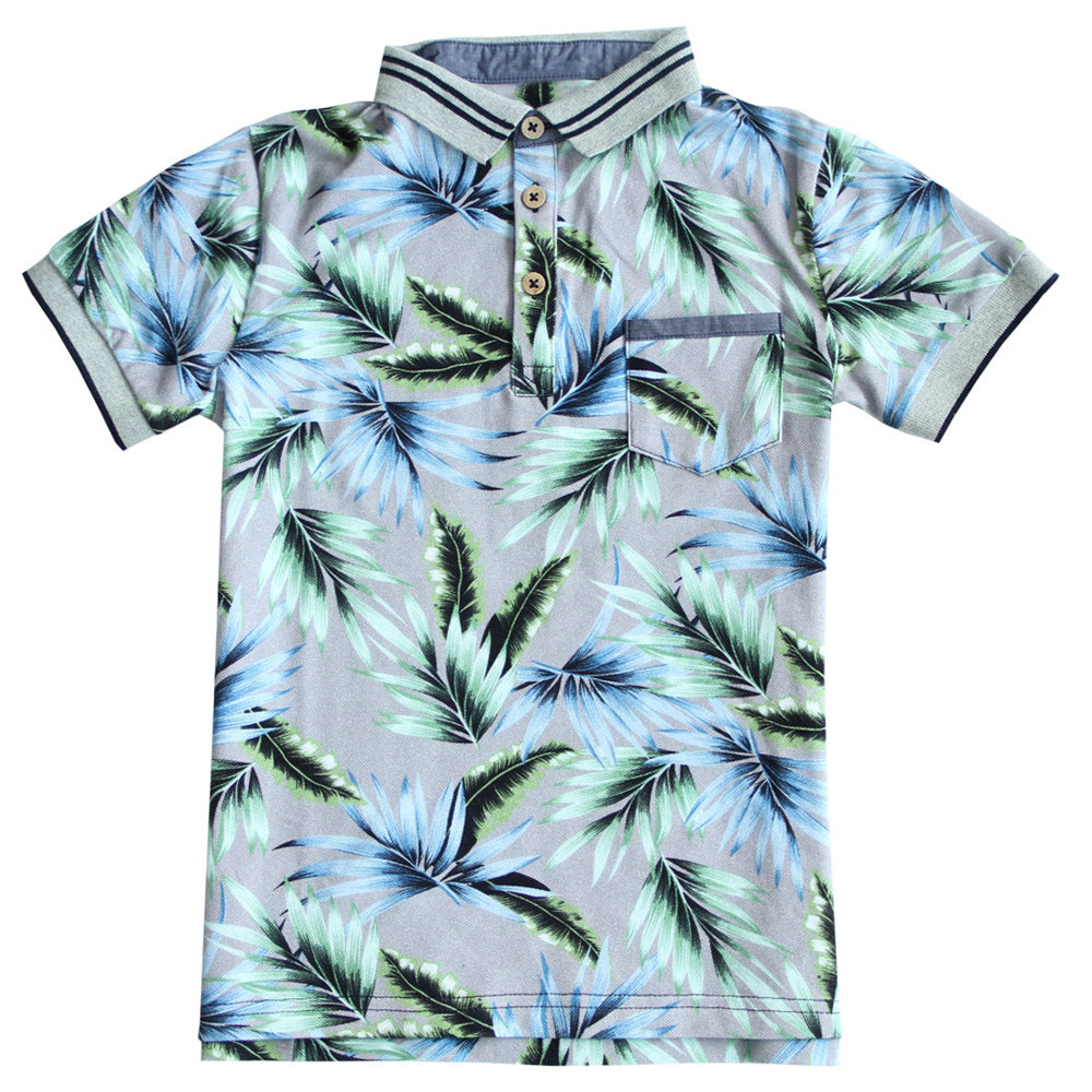Boys Short Sleeve Palm Print Polo