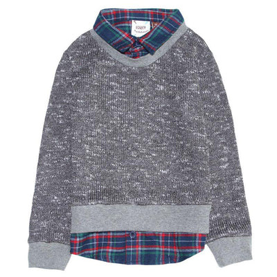 Waffle Knit Sweater and Plaid 2fer Shirt for Boys