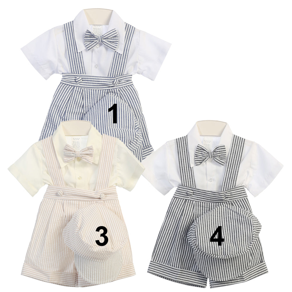 Boys Special Occasion Seersucker Stripe Suspender Short
