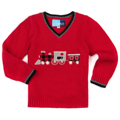 Red Train Appliqued Long Sleeve Sweater Three Piece Set