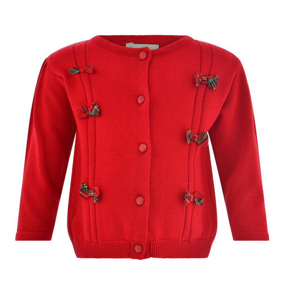 Red Holiday Sweater with Plaid Bows