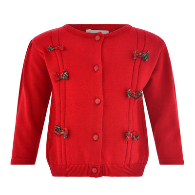 Red Holiday Sweater with Plaid Bows