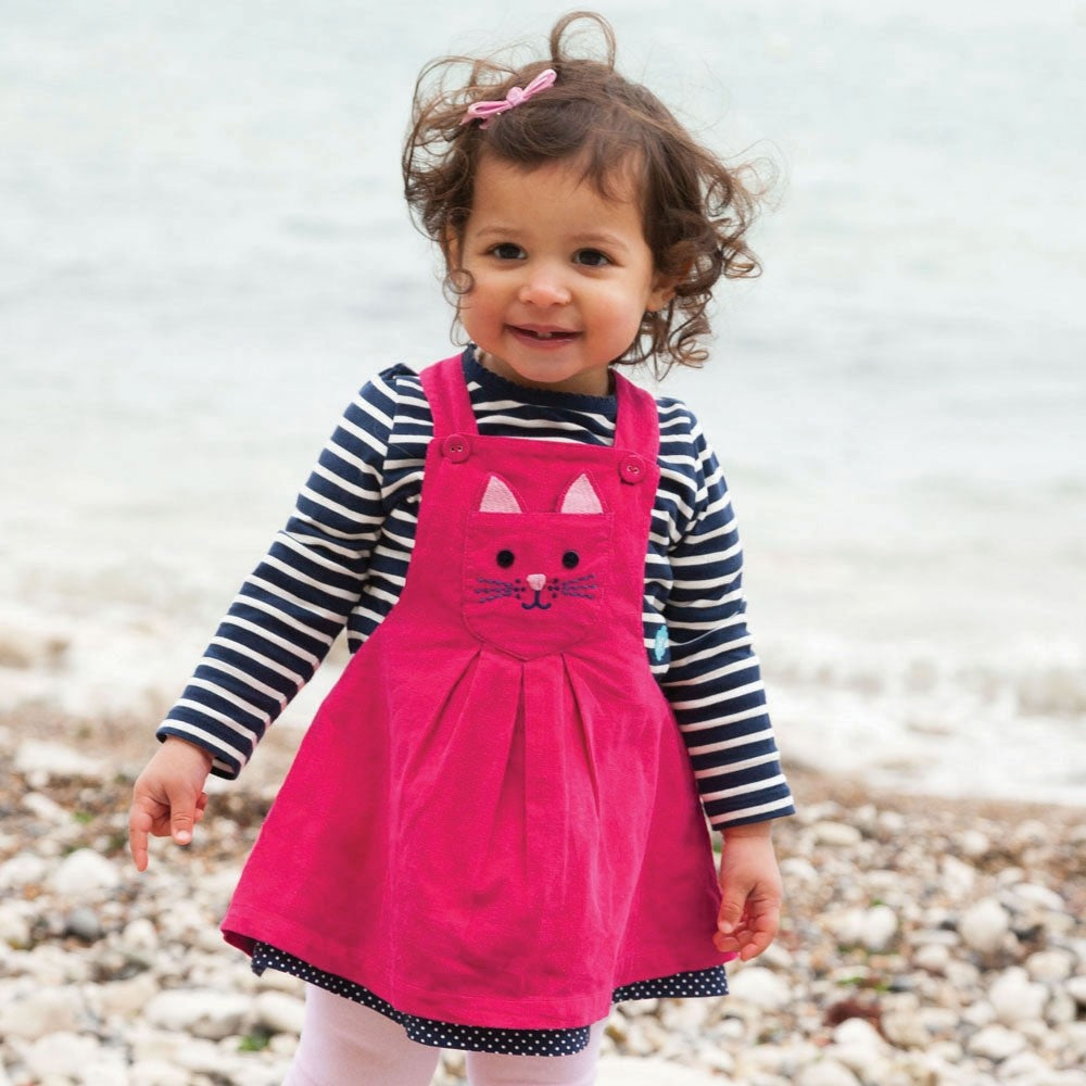 Rhubarb Cat Cord Dungaree Dress