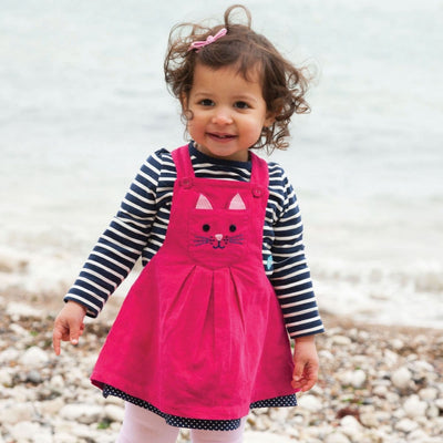 Rhubarb Cat Cord Dungaree Dress