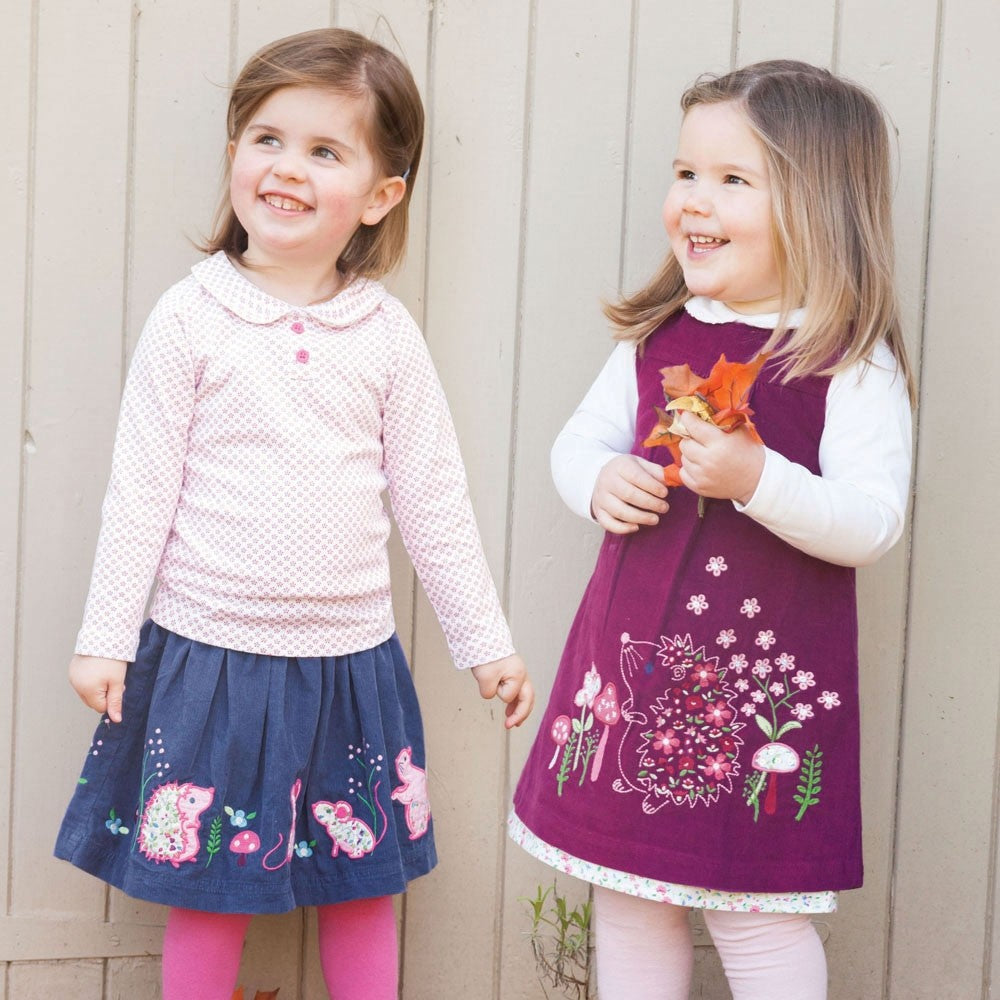 Plum Hedgehog Cord Pinafore Jumper Dress