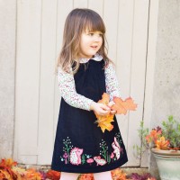 Girls Navy Woodland Cord Jumper Dress