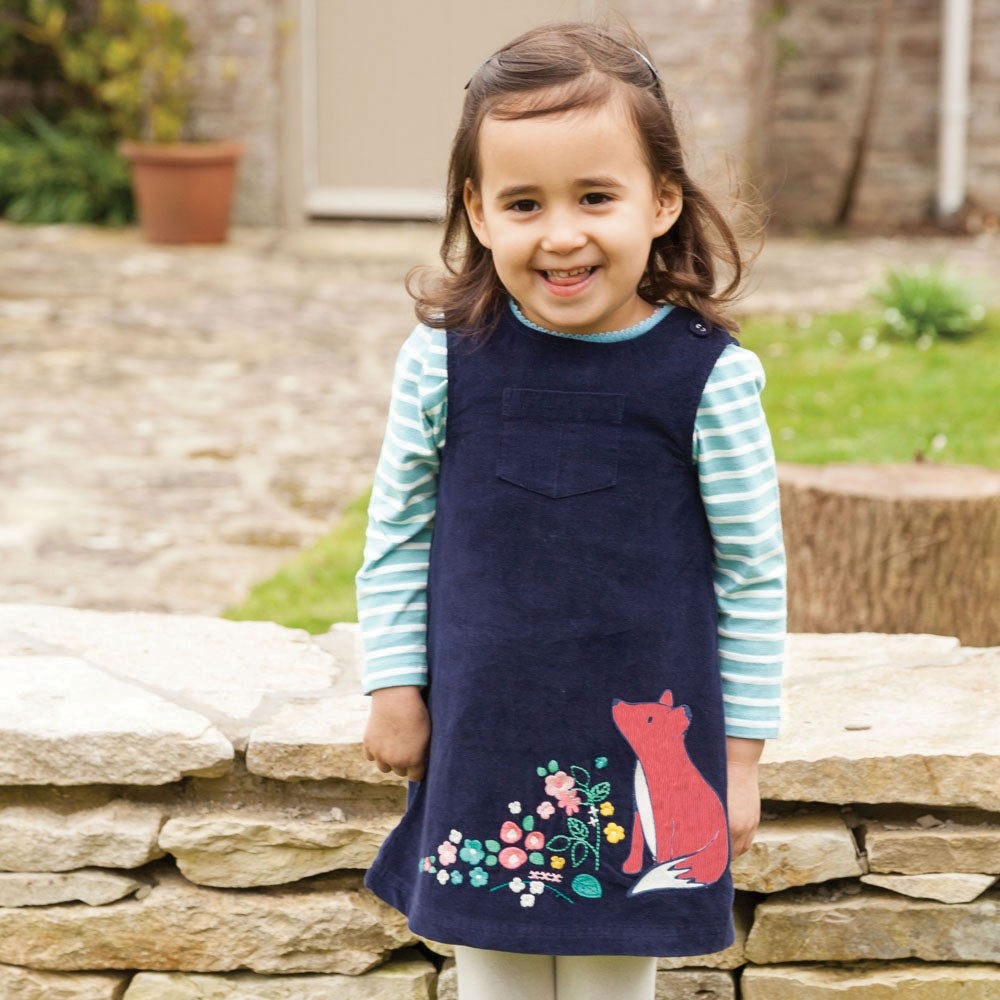 Girls Navy Fox Jumper Dress