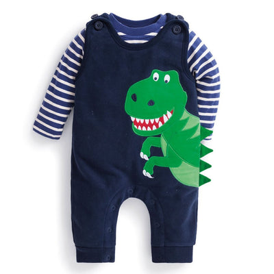 Navy Dinosaur Dungaree Overalls