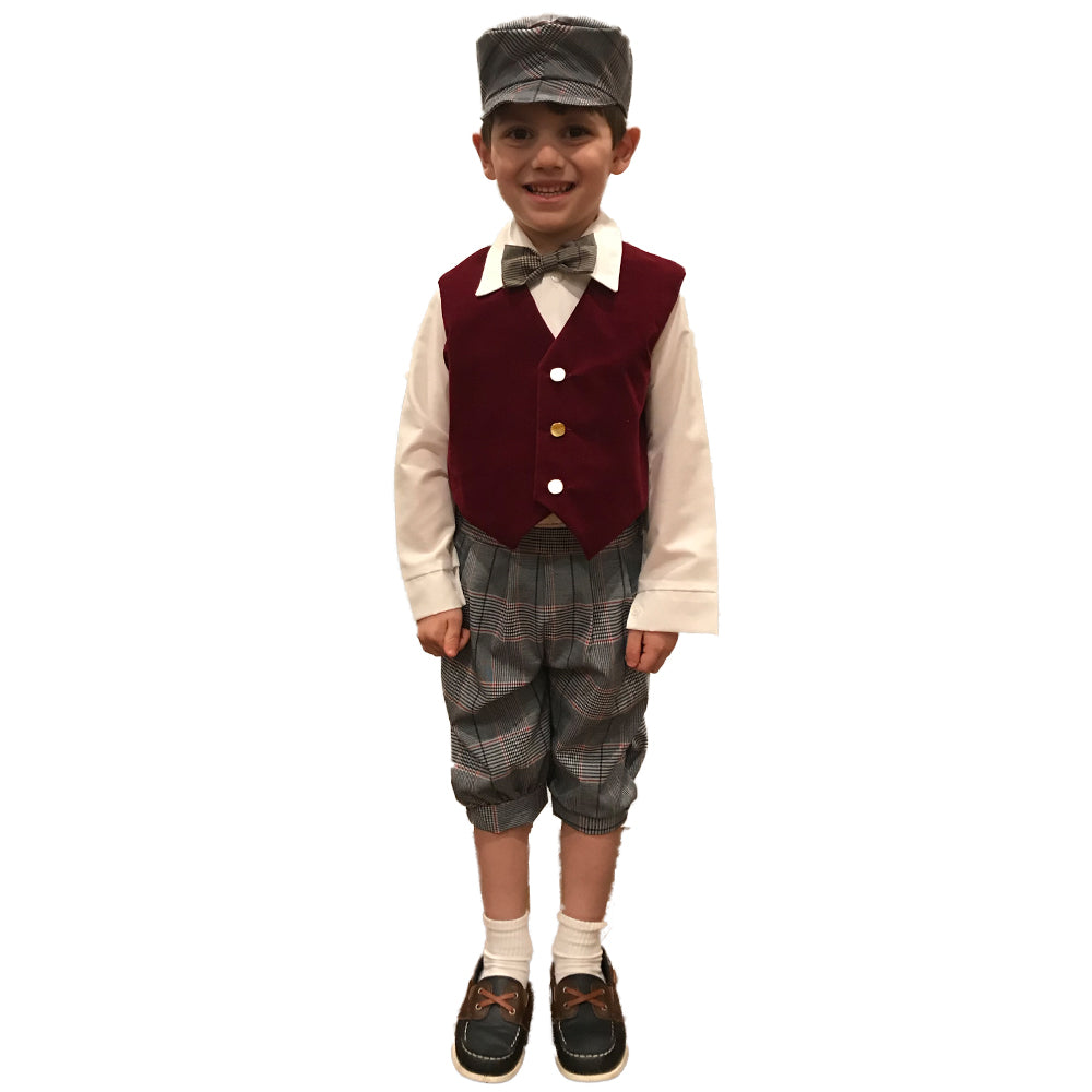 Boys Burgundy Vest/Plaid Knicker Set