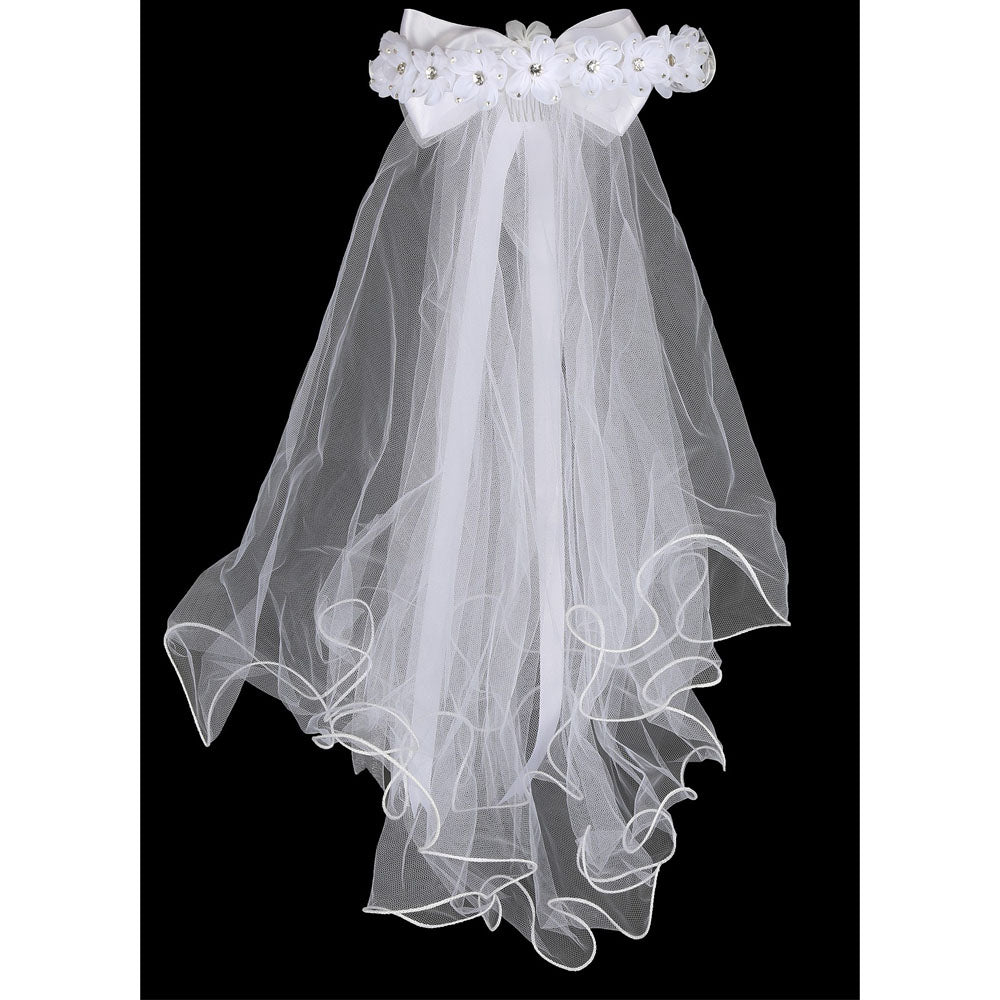 White Communion Gem Flower Crown Veil