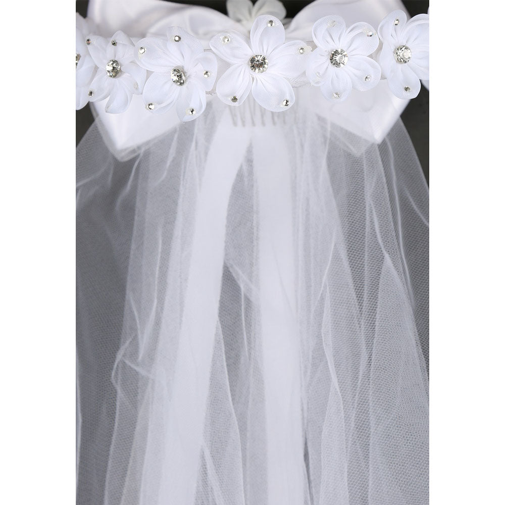 White Communion Gem Flower Crown Veil