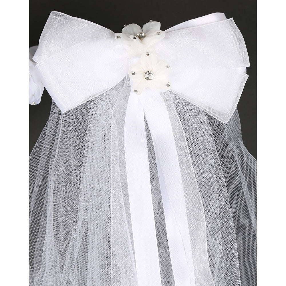 White Communion Gem Flower Crown Veil