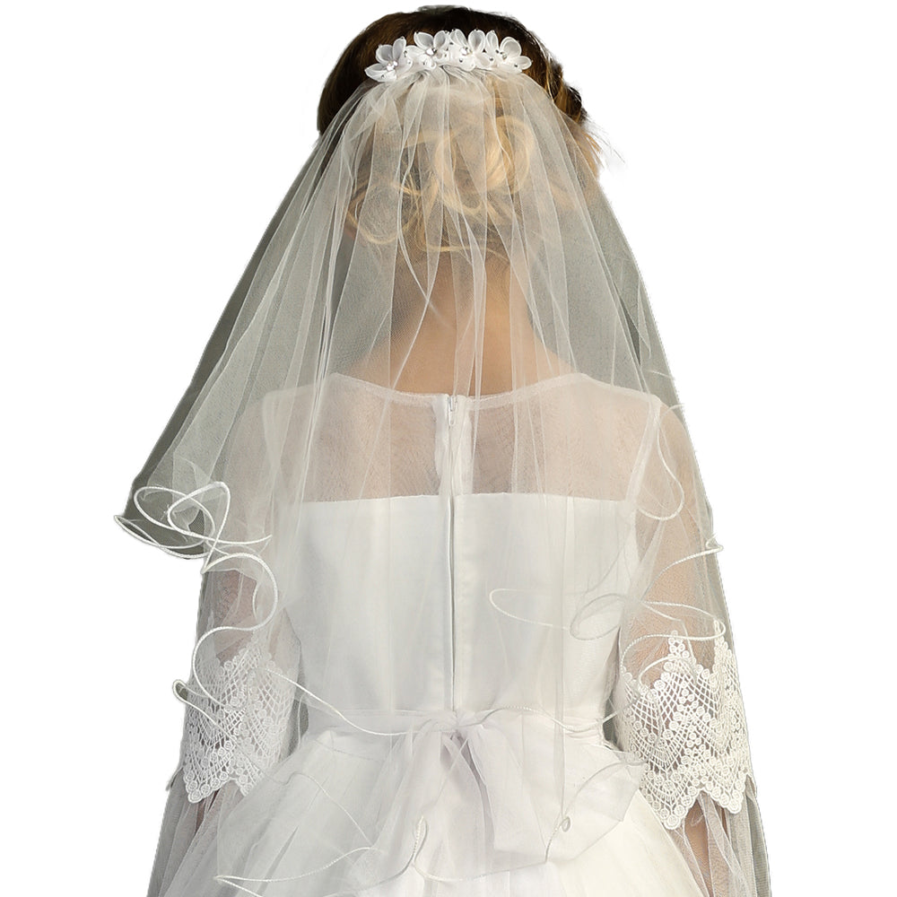 White Communion Flower Comb Veil
