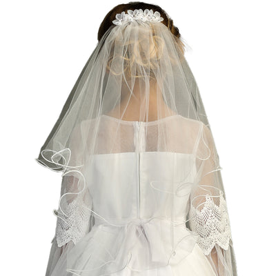 White Communion Flower Comb Veil