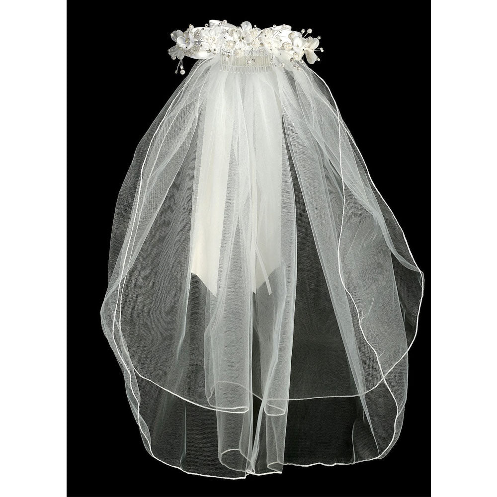 White Communion Flower Pearl Crown Veil