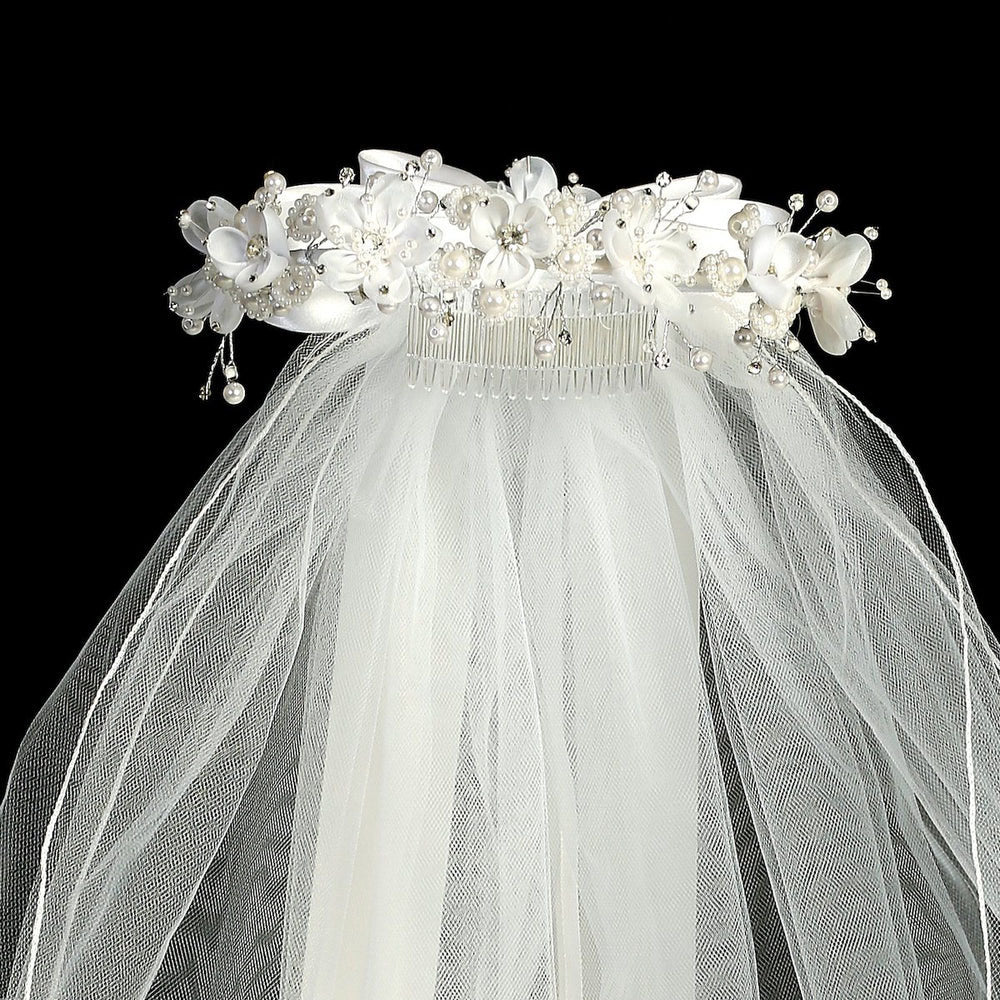 White Communion Flower Pearl Crown Veil