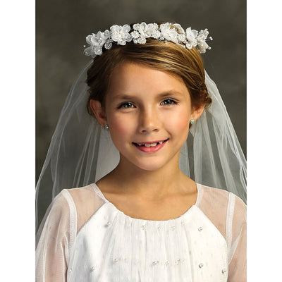 White Communion Flower Pearl Crown Veil