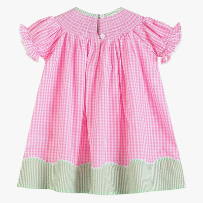 Pink Gingham Bunnies Smocked Bishop Dress