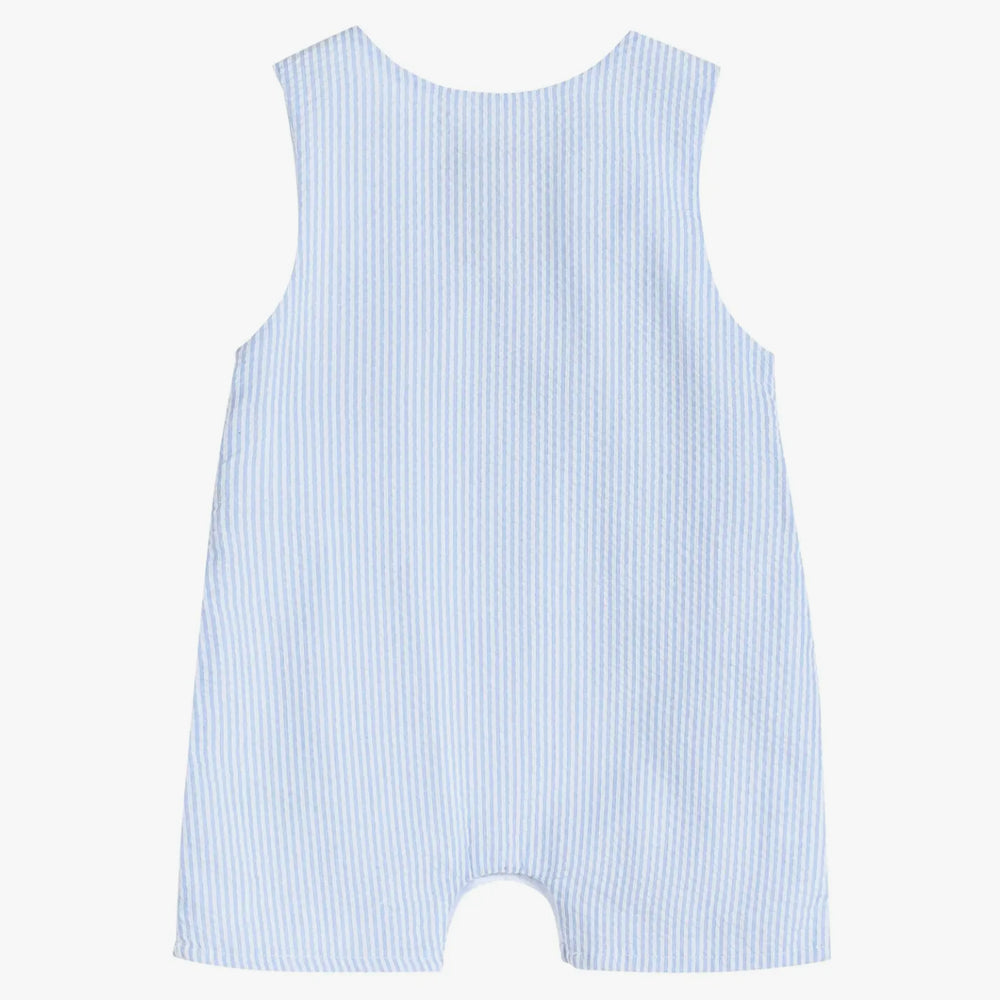 Blue Seersucker Bunnies Smocked Shortall