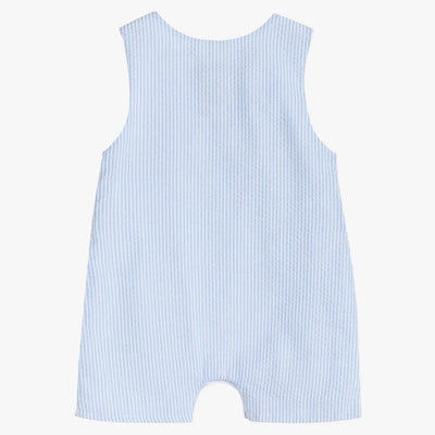 Blue Seersucker Bunnies Smocked Shortall