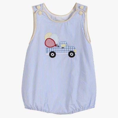 Baby Boys Blue Stripe Birthday Balloon Truck Romper