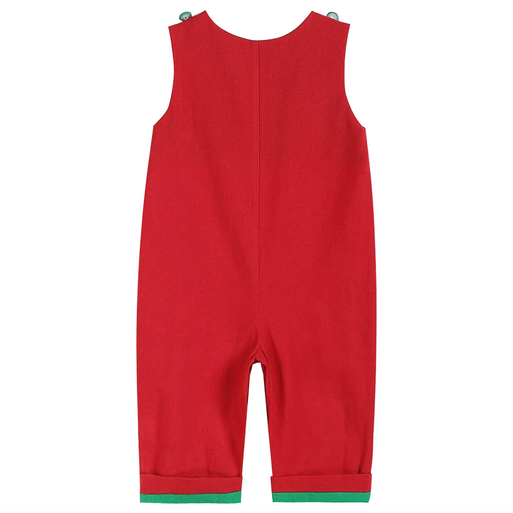 Red Smocked Christmas Tree Overalls