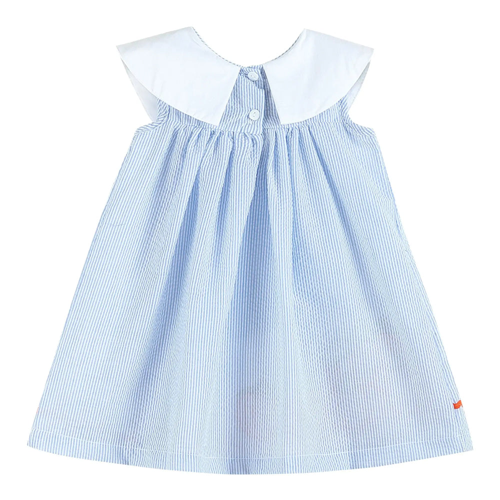 Light Blue Seersucker Pumpkin Yoke Dress