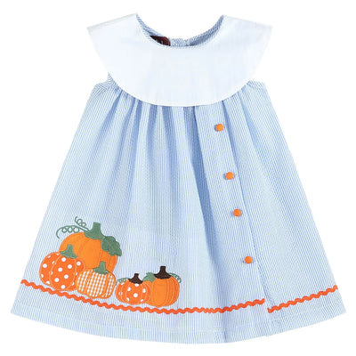 Light Blue Seersucker Pumpkin Yoke Dress