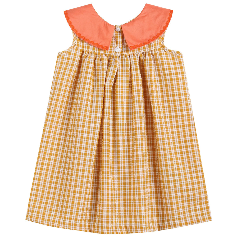 Orange Gingham Pumpkin Yoke Dress