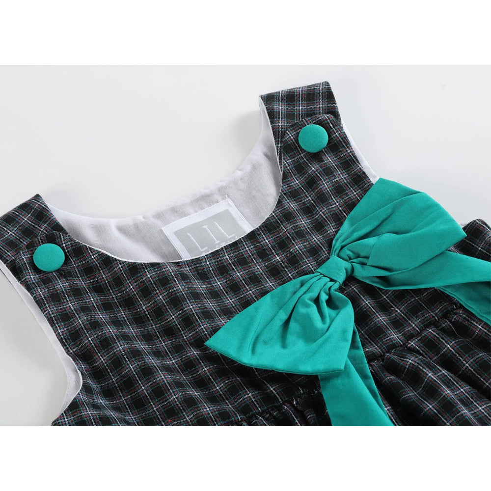 Black Checkered Plaid Christmas Tree Dress with Bow