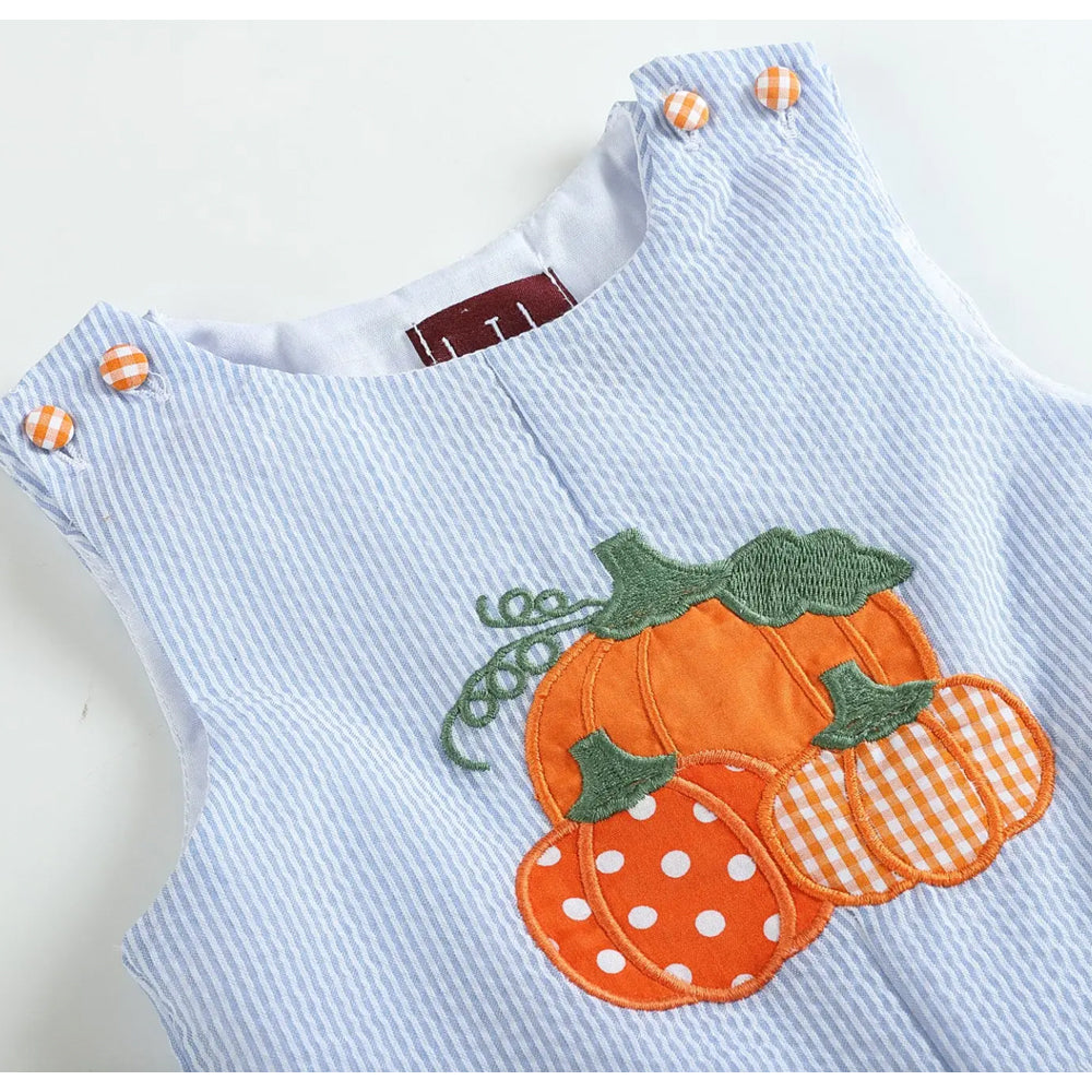 Blue Seersucker Pumpkin Shortalls