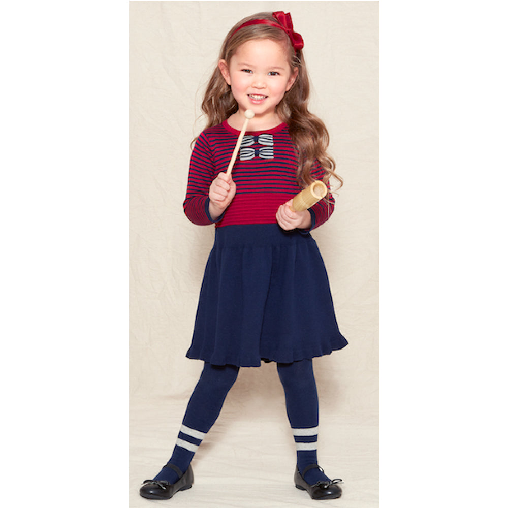 SOHO Red/Navy Striped Sweater Knit Flounce Dress & Bows