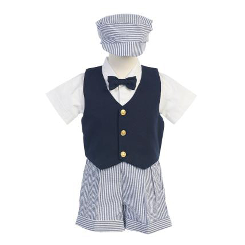 Navy Vest & Seersucker Shorts Bow Tie and Hat