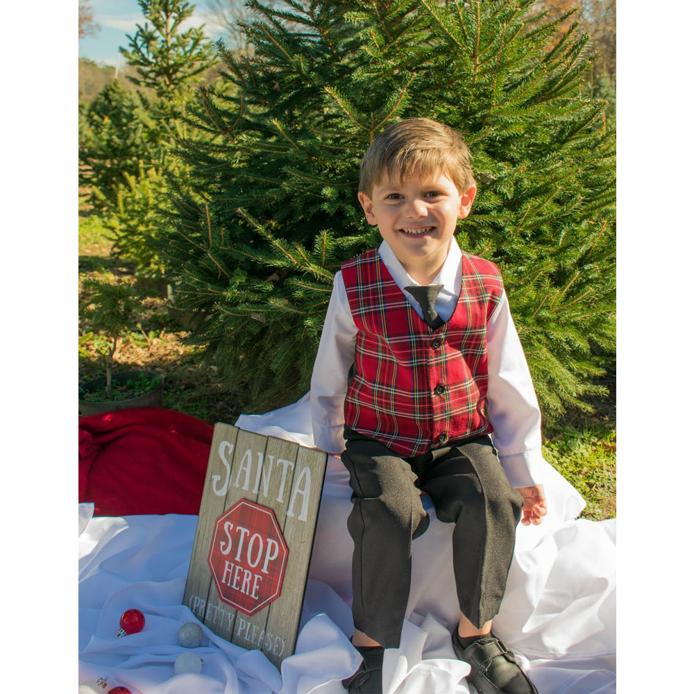 Boys Holiday Red Plaid Vest Set