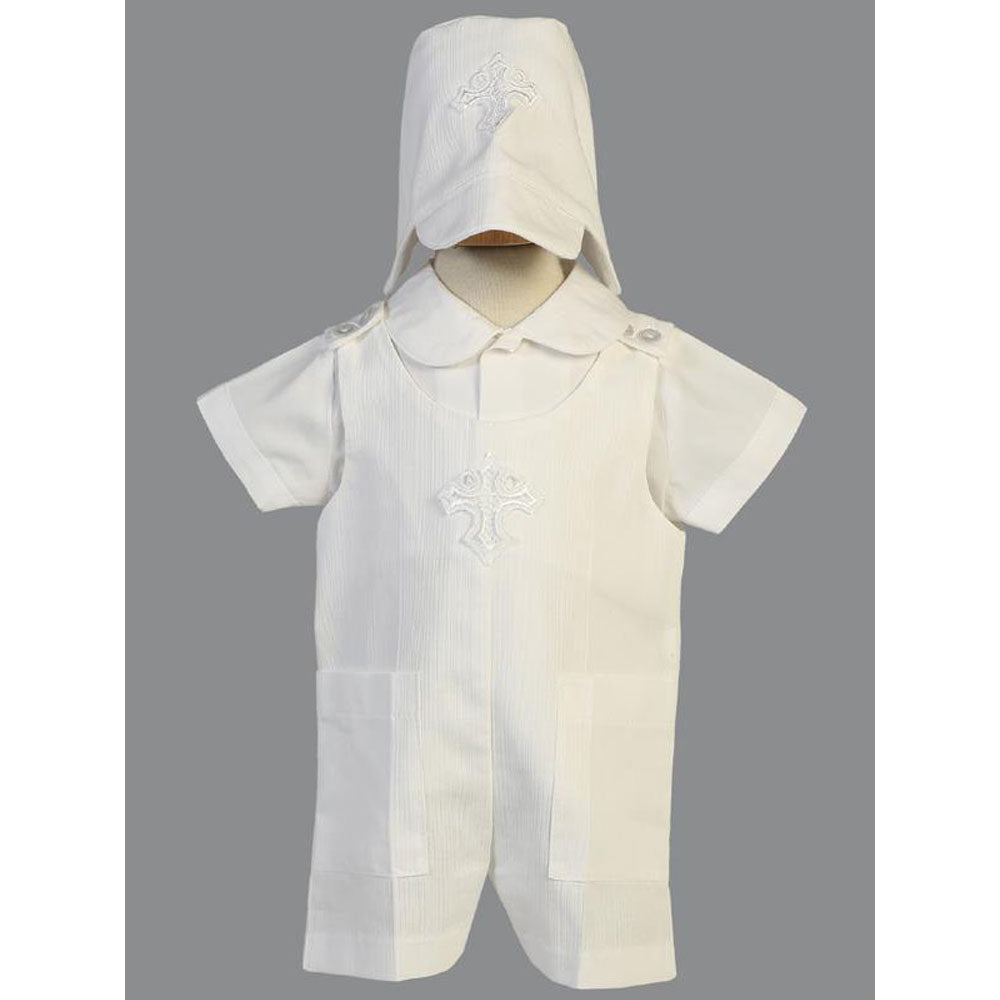 Cotton Christening Ethan Romper with Cross Applique