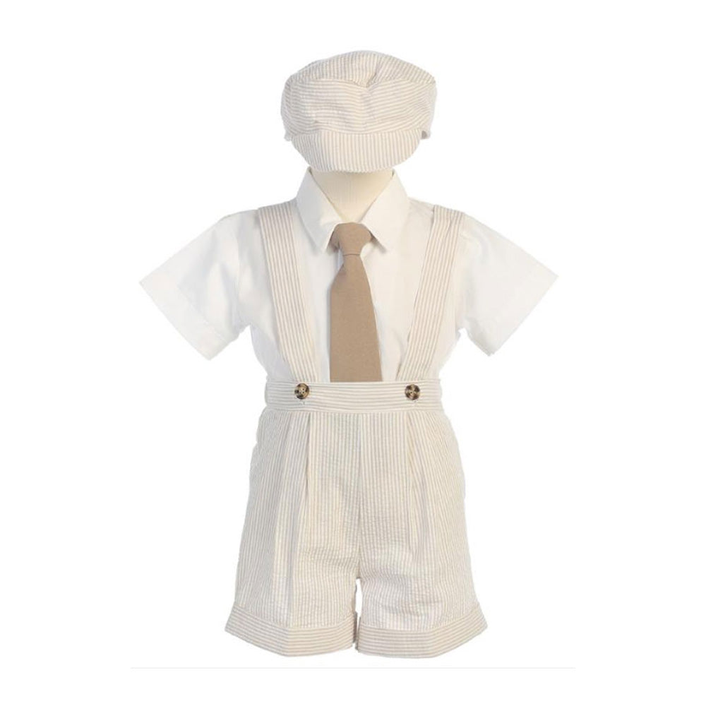 Boys Seersucker Suspender Shorts