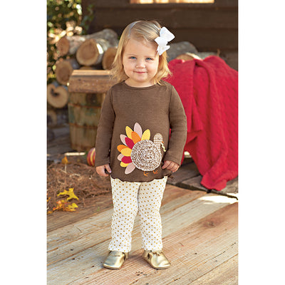 Girls Thanksgiving Turkey Tunic & Gold Dot Legging Set