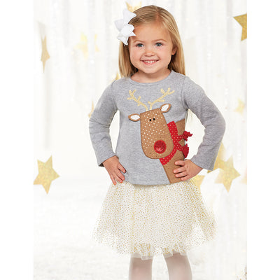 Girls Reindeer Skirt Set - Season to Sparkle