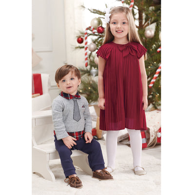 Girls Claret Pleated Dress