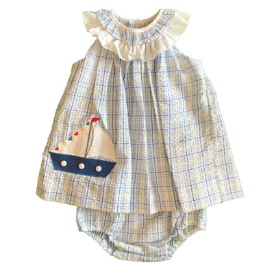 Baby and Toddler Girls Blue Plaid Sailboat Dress