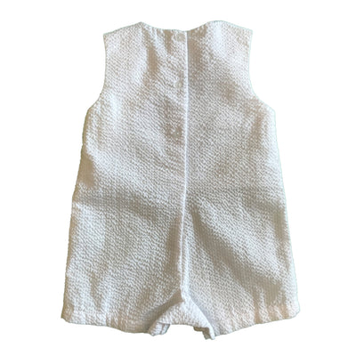 Baby Boys White Seersucker and Blue Whale Shortall