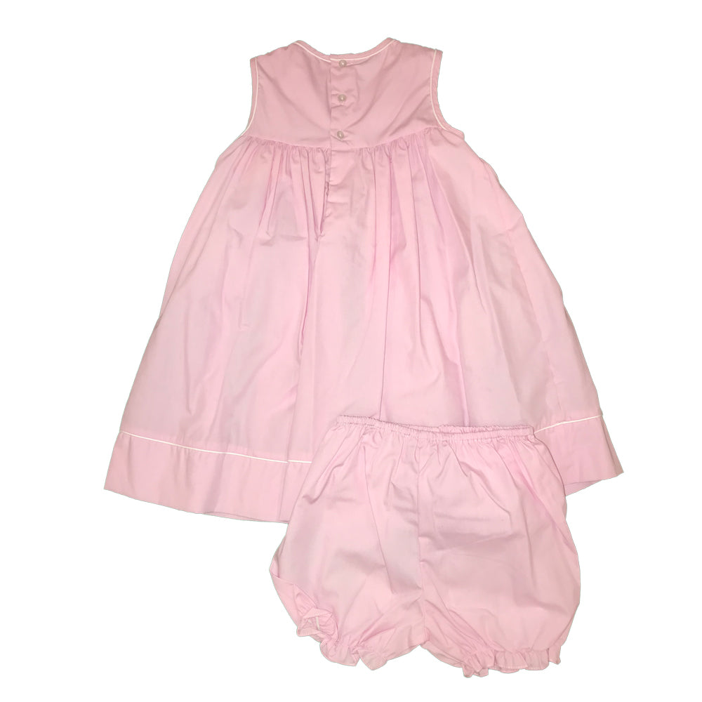 Baby Girls Pink Smocked Embellished Dress and Bloomer Set