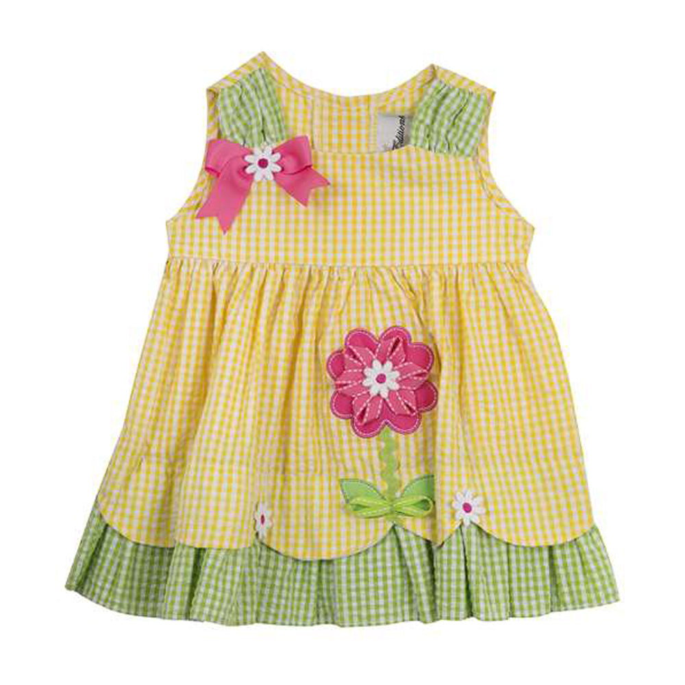 Yellow and Green Gingham Summer Flower Dress