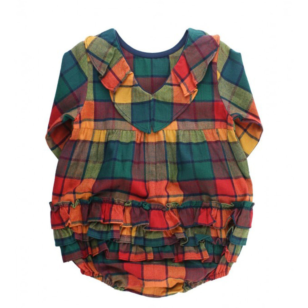 Autumn Rainbow Plaid v-Back Bubble Romper