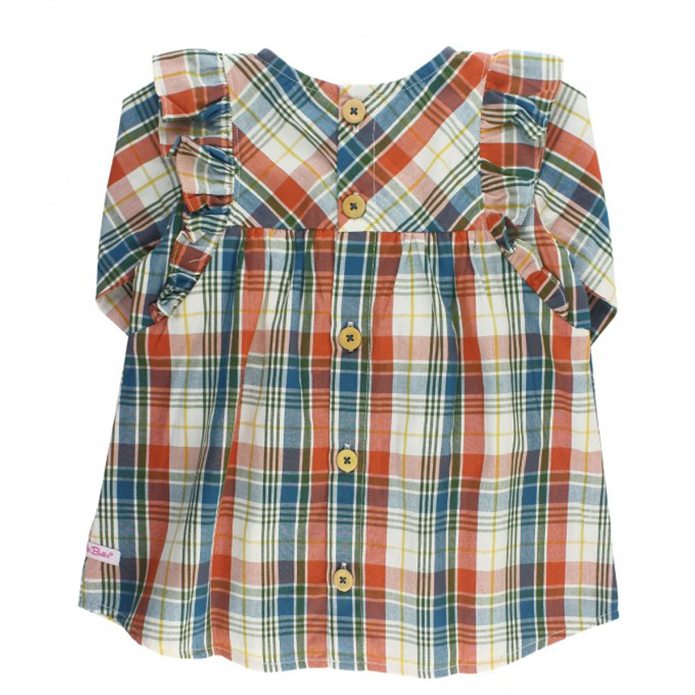 Miller Plaid Flutter Button Back Dress