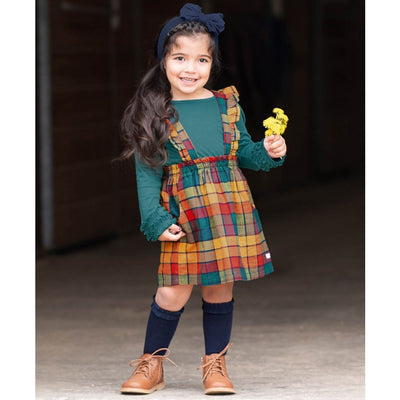 Autumn Rainbow Plaid Ruffle Strap Skirt