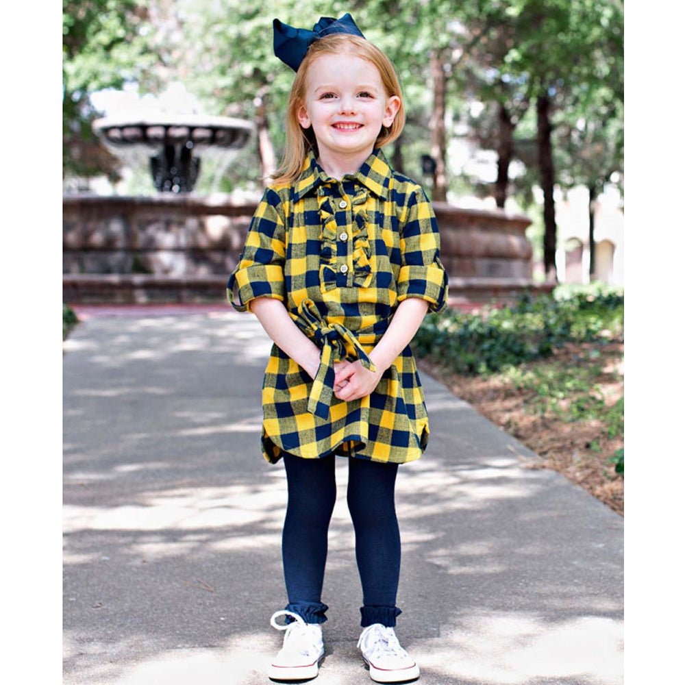 Navy and Mustard Buffalo Plaid Shirt Dress